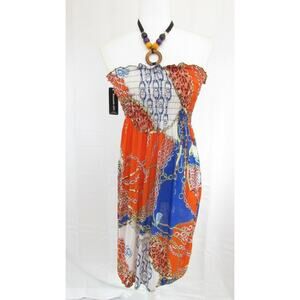 Romantic Sini Halter Multi-Color Wrinkle Free Summer Sun Dress Medium M 573